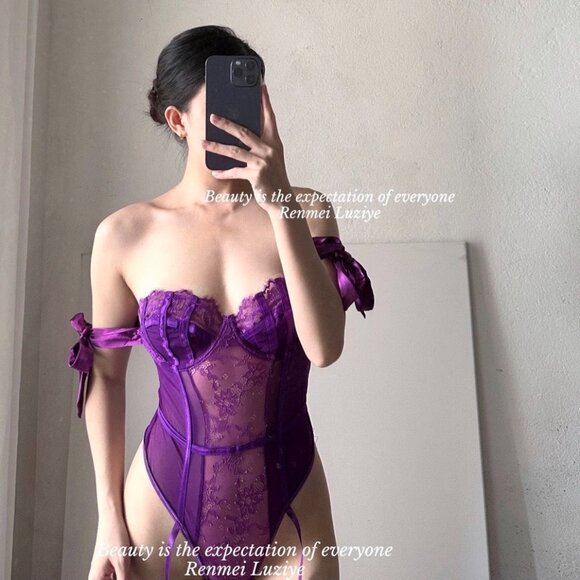 [MOONBLUSH] Lavender Lace Sexy Bondage Lingerie - Picture 6 of 8